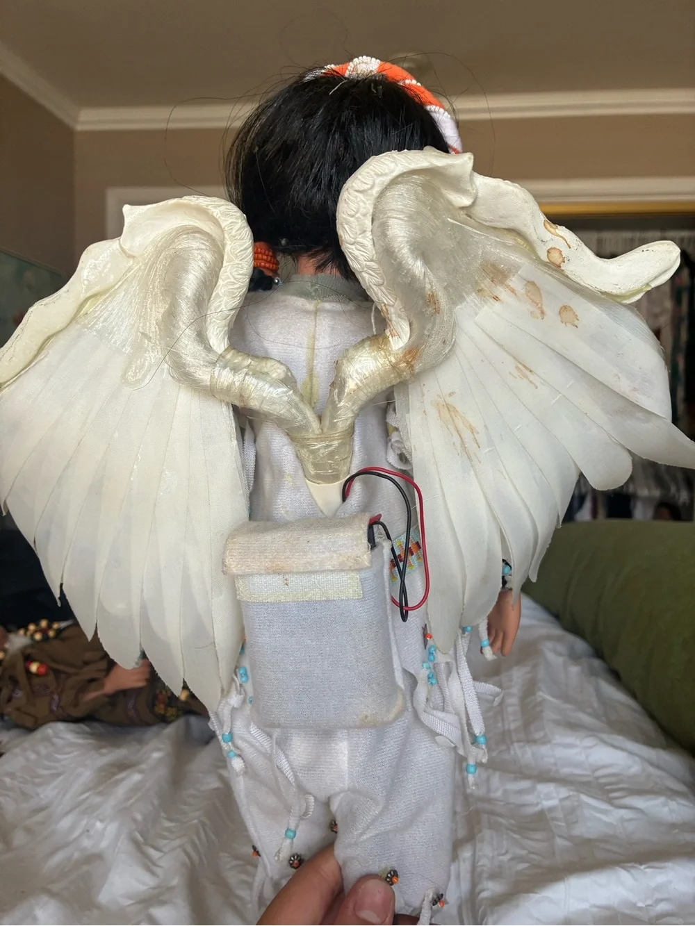 White Beaded Native-Inspired Kids Costume Dress with Fringe